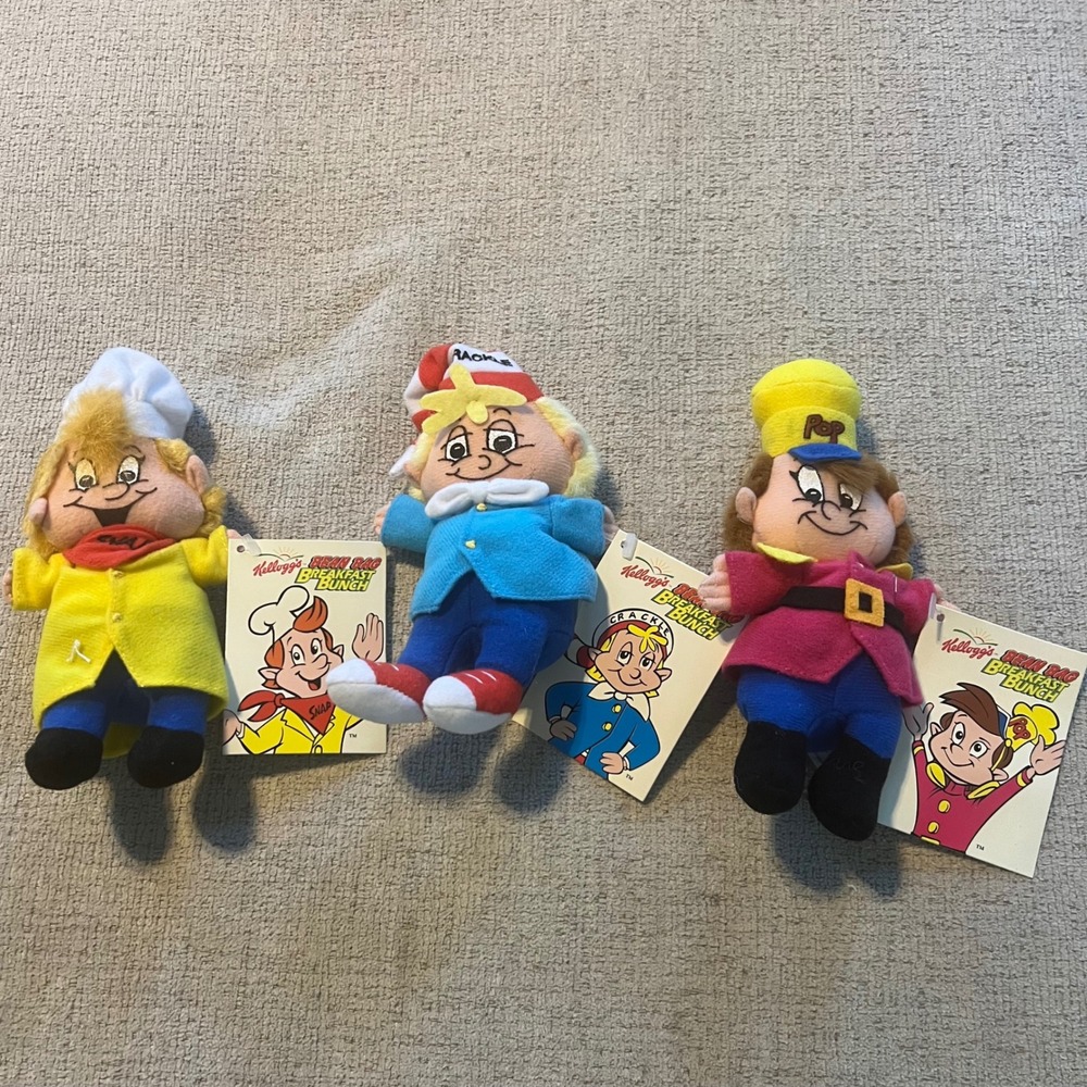 Vintage 1997 Kelloggs Snap Crackle Pop Bean Bag Breakfast Bunch Plush Set of 3